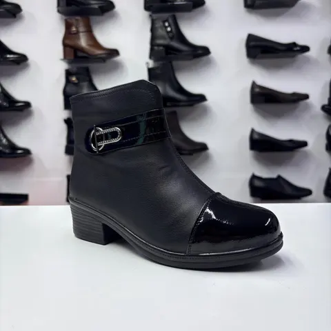 Ghete Dama negre cu toc gros si fermoar, comode F1