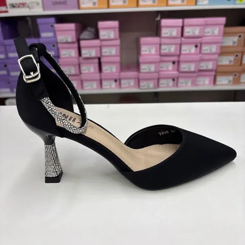 Pantofi Dama 180 T656 negri, toc subtire cu sclipici