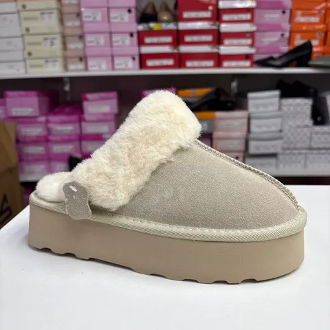 Ghete Dama bej cu blana, calapod comod, piele 252