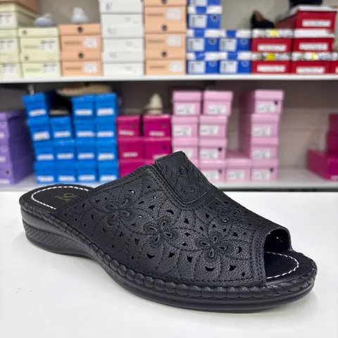 Papuci Dama 100 C15 Black comozi, negri, varf deschis