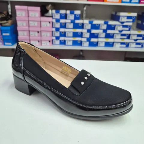Pantofi Dama 125 Q189 comozi, negri, toc mic